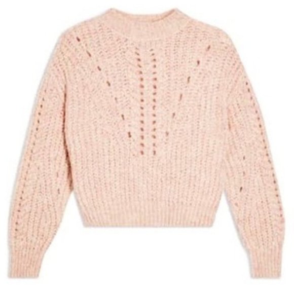 TOPSHOP Textured Pointelle Crew Neck Sweater Pink - NWT - Picture 4 of 4